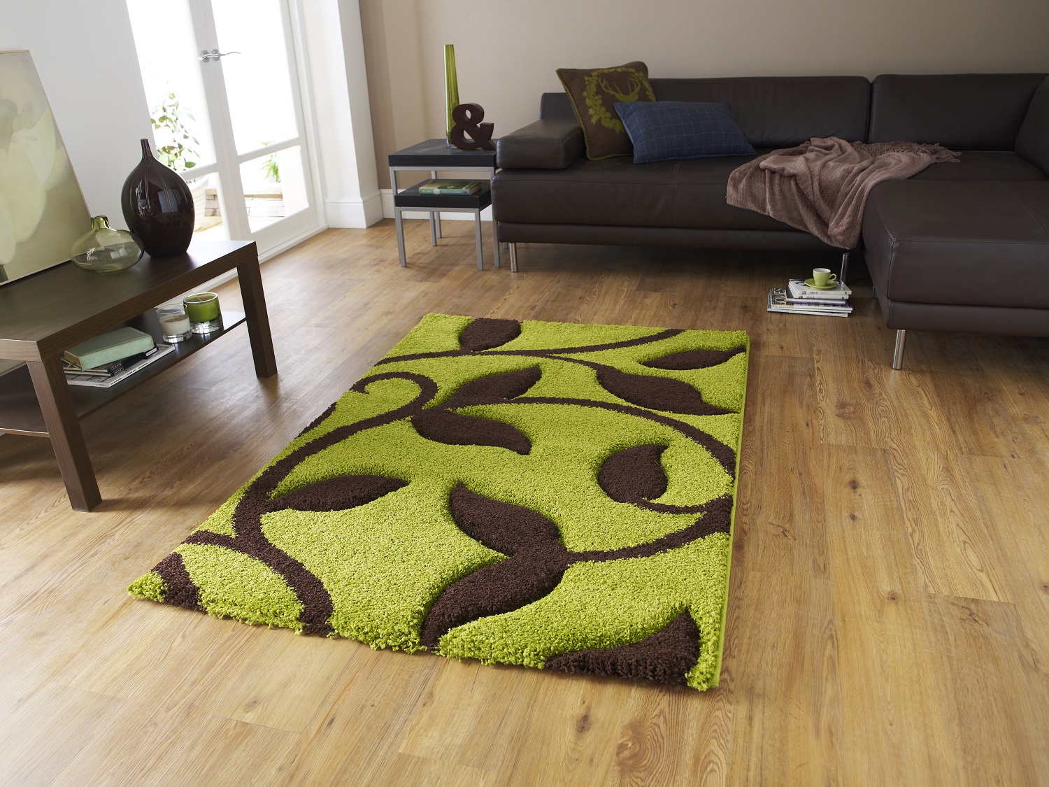 Decorative Large Hand Carved Leaf Pattern Floor Rug Contemporary Bold